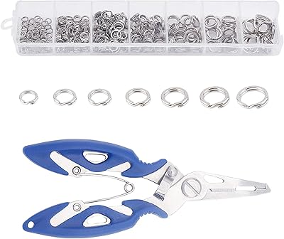SUPERFINDINGS 382PCS 7 Sizes Fishing Split Rings Stainless Steel Double Snap Rings Heavy Duty Lure Rings with Split Ring Plier Tool for Saltwater Freshwater Fishing