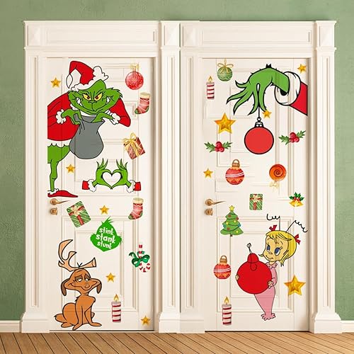 Miniatura 5 de Adhesivo decorativo para puerta de Navidad, calcomanías de puerta de vidrio de temporada extraíbles con calcomanías de copo de nieve para ventana,