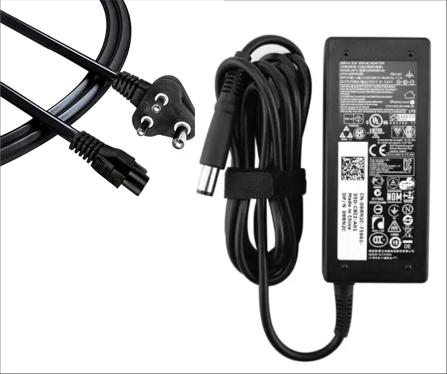 65W Laptop Adapter/Charger for Dell19.5V-3.34Amp 7.4mm Big Pin- Black (with Power Cable) - View 1
