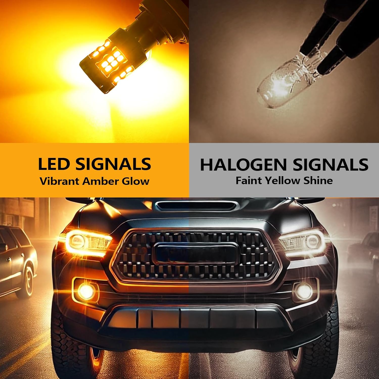 3157 LED Turn Signal Bulbs Compatible For Toyota Tacoma 2001-2015 (Front) & 2005-2015 (Rear), 4157 Bulb, Amber Yellow, Plug and Play, Pack of 2