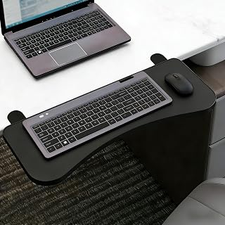 Ergonomic Desk Extension Tray, Clamp on Shelf with Adjustable Mount Foldable Desk Extension Board Space-Saving for Office Gaming and Study(Black,65x24cm/25.6x9.4in)