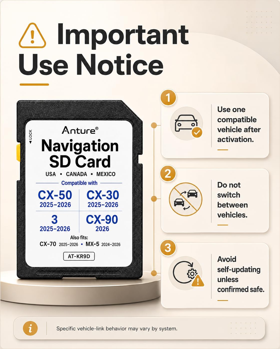 Anture Mazda Navigation SD Card KR9D66EZ1, 2026 Offline Map Data | Fits CX-50 CX-30 CX-70 Mazda 3 (2025-2026), MX-5 (2024-2026), CX-90 (2026), Built-in HUD Speed Limit, No Monthly Fee