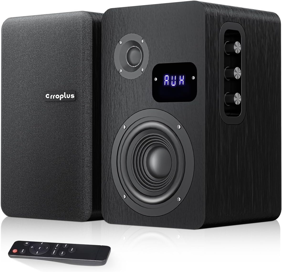 de estantería autoamplificados para tocadiscos, 40W*2, woofer de 4 pulgadas | Entrada óptica/ARC/RCA/AUX/BT con cable e inalámbrica, sonido estéreo HiFi, altavoces activos con reproductor de discos de vinilo para TV, PC de escritorio