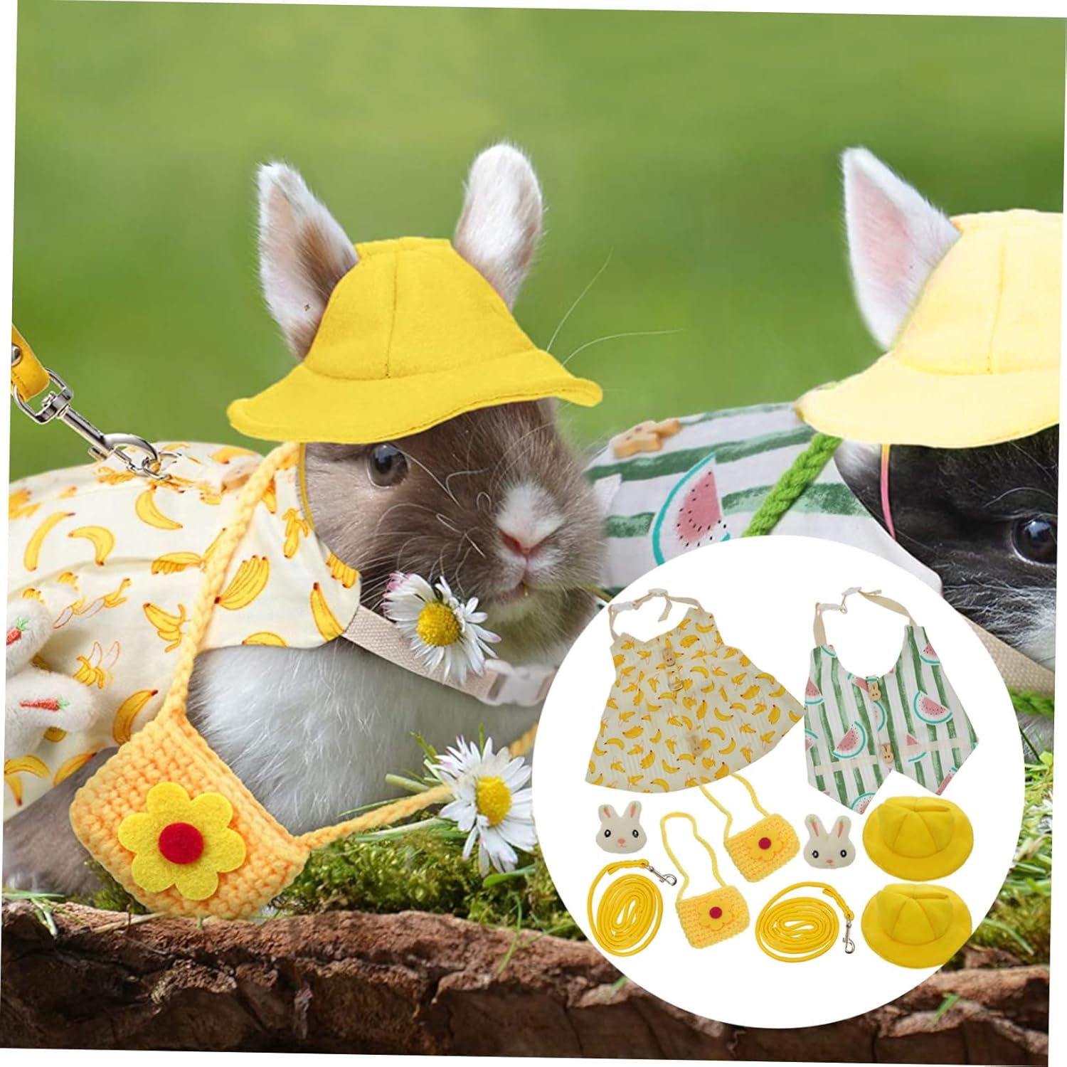 Generic 2sets Complete Rabbit Costume Set Harness Leash Bag Hat and Bunny Accessories Breathable Pet Suit for Healthy Exercise