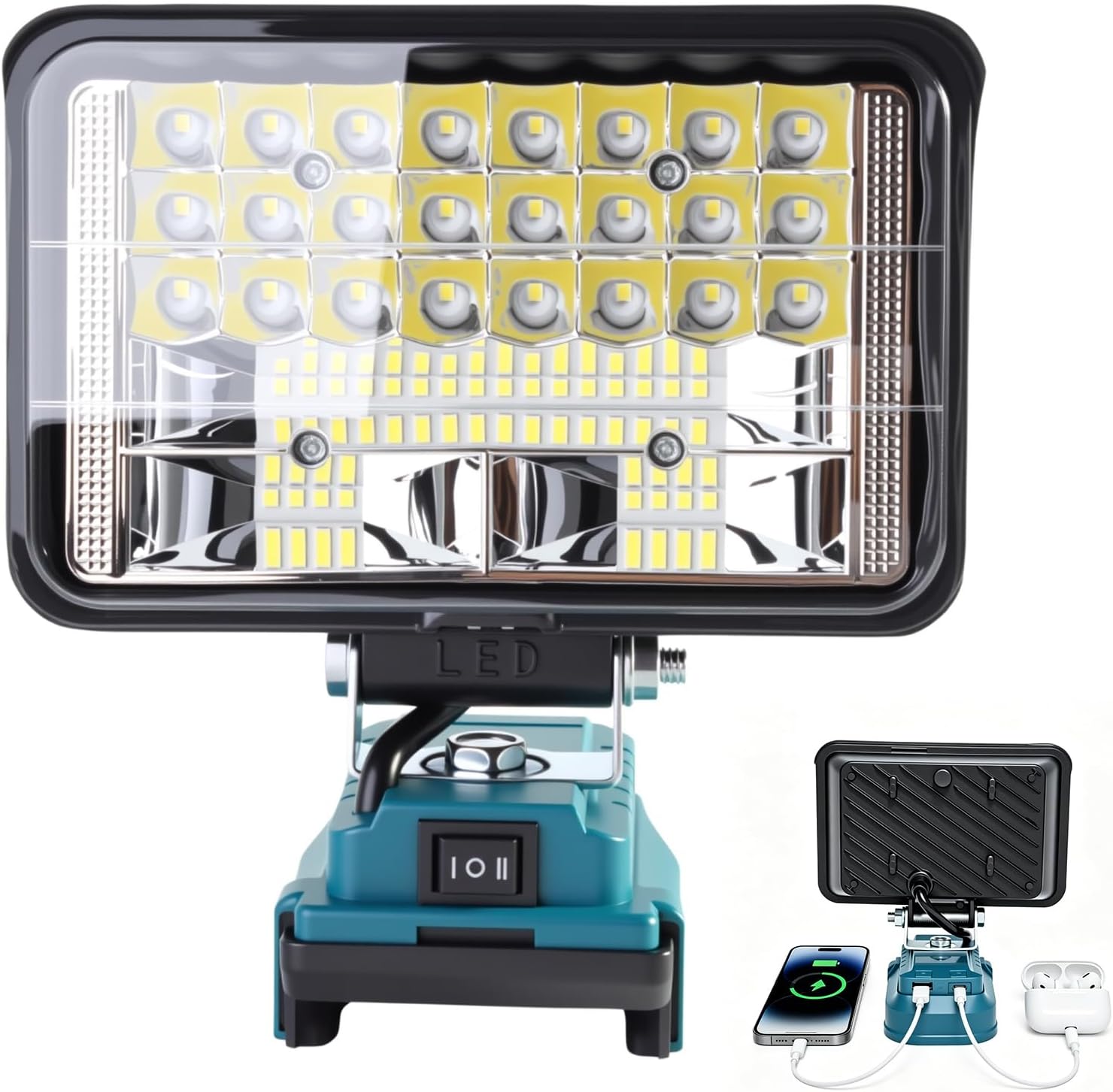 Qivine Battery Lamp Workshop, Wireless LED Work Light for Car Repair, Portable Battery Lamp with USB and Type C Connections for Construction Site and Camping (Blue 20 V Bosch)