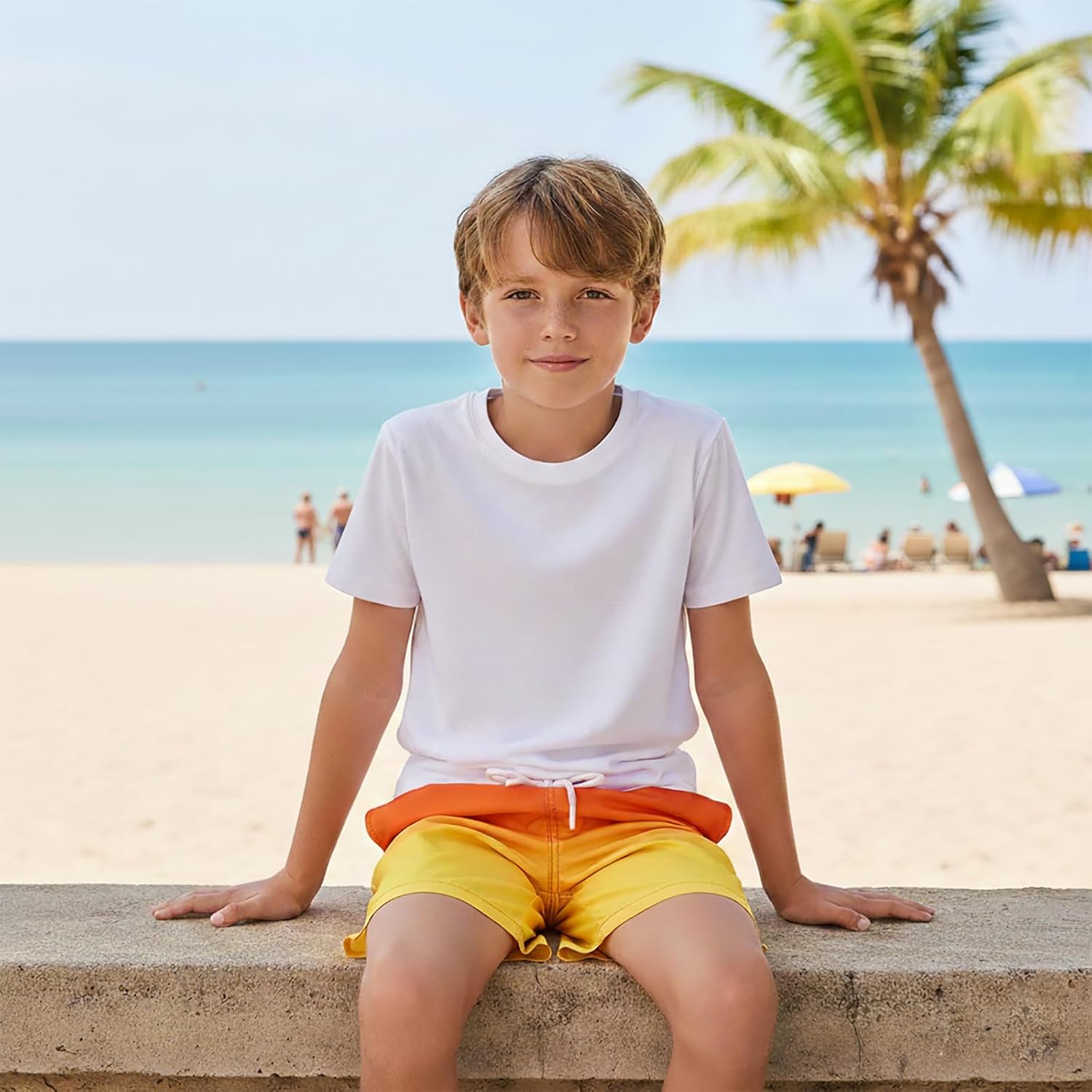 Boys Swim Trunks Gradient Quick Dry Beach Shorts Elastic Waist with Drawstring 5-14 Years