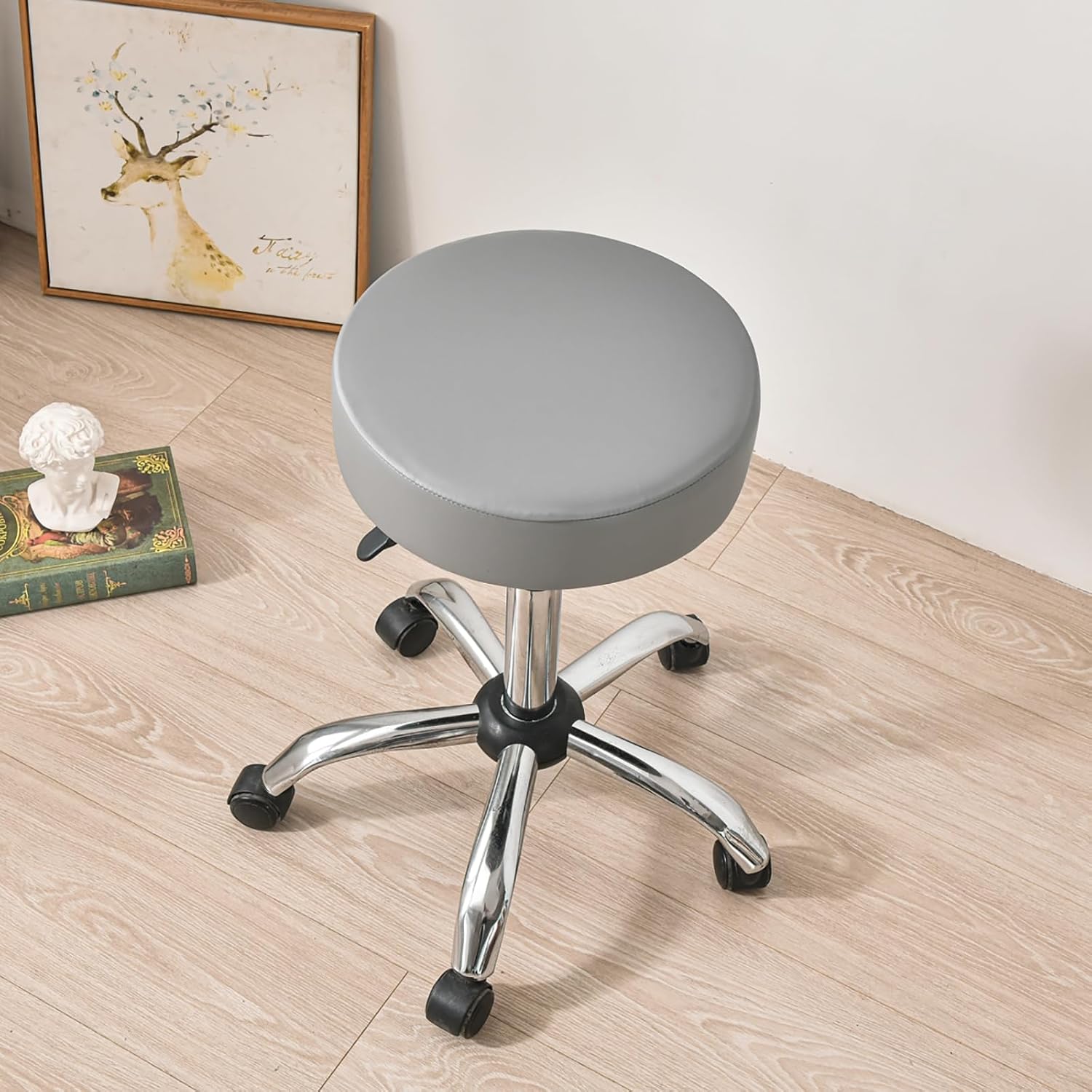 HAOYONG Round Bar Stool Covers Set of 4 Waterproof PU Barstool Seat Covers Stretch Barstool Slipcovers Bar Chair Covers with Non Slip Bottom for 12-15 Inch (Grey, Set of 4)