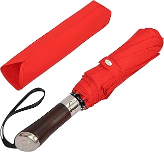 (Designed in UK) Travel Umbrella Luxurious Golden Hardwood Handle Auto Open & Close Windproof Frame Single Canopy Automatic Folding Umbrella Men's & Ladies