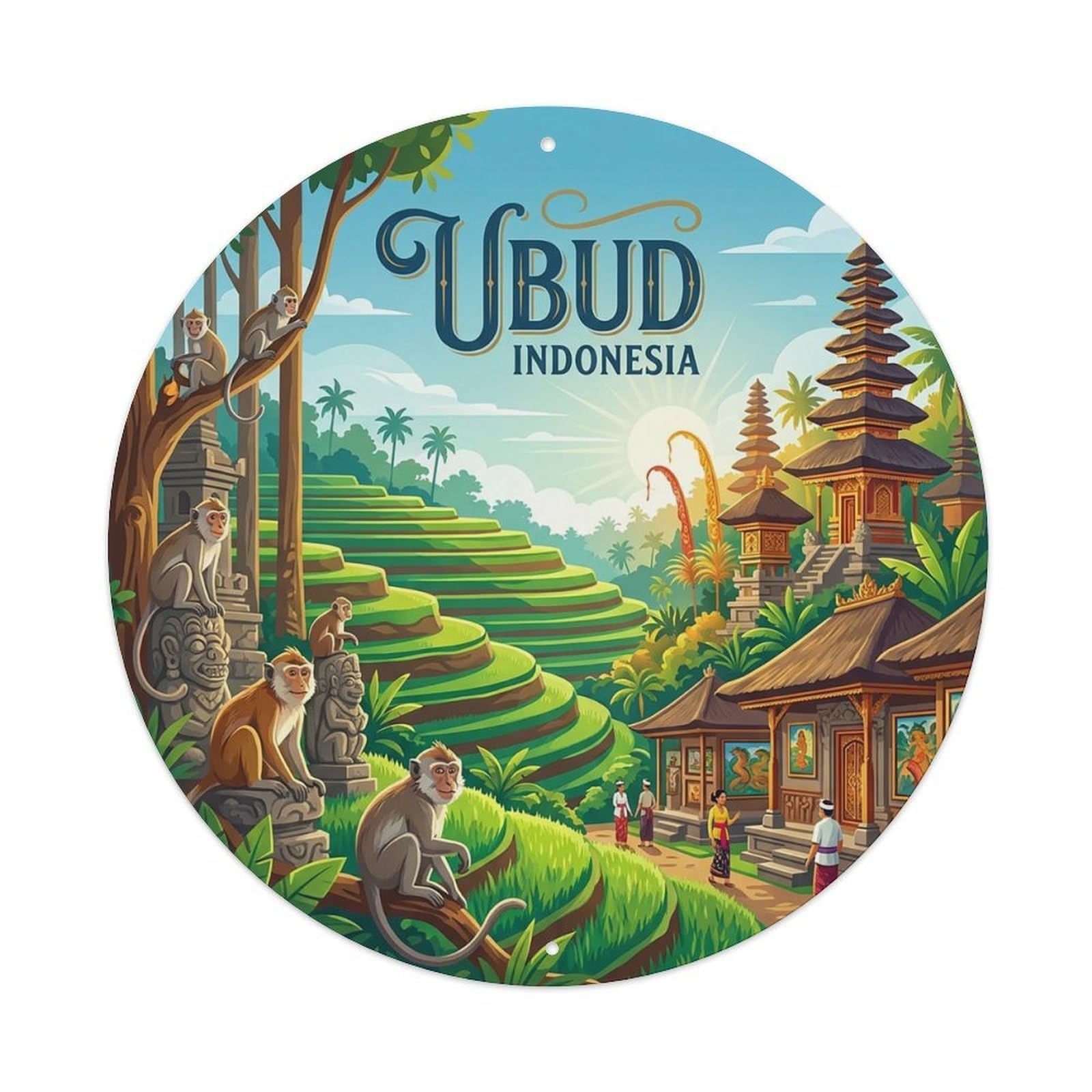Indonesia Vintage Travel Ubud Vintage Metal Tin Sign Plaque Wall Decor for Cafe, Club Bar, Office, Garden Metal Poster 8x8Inch