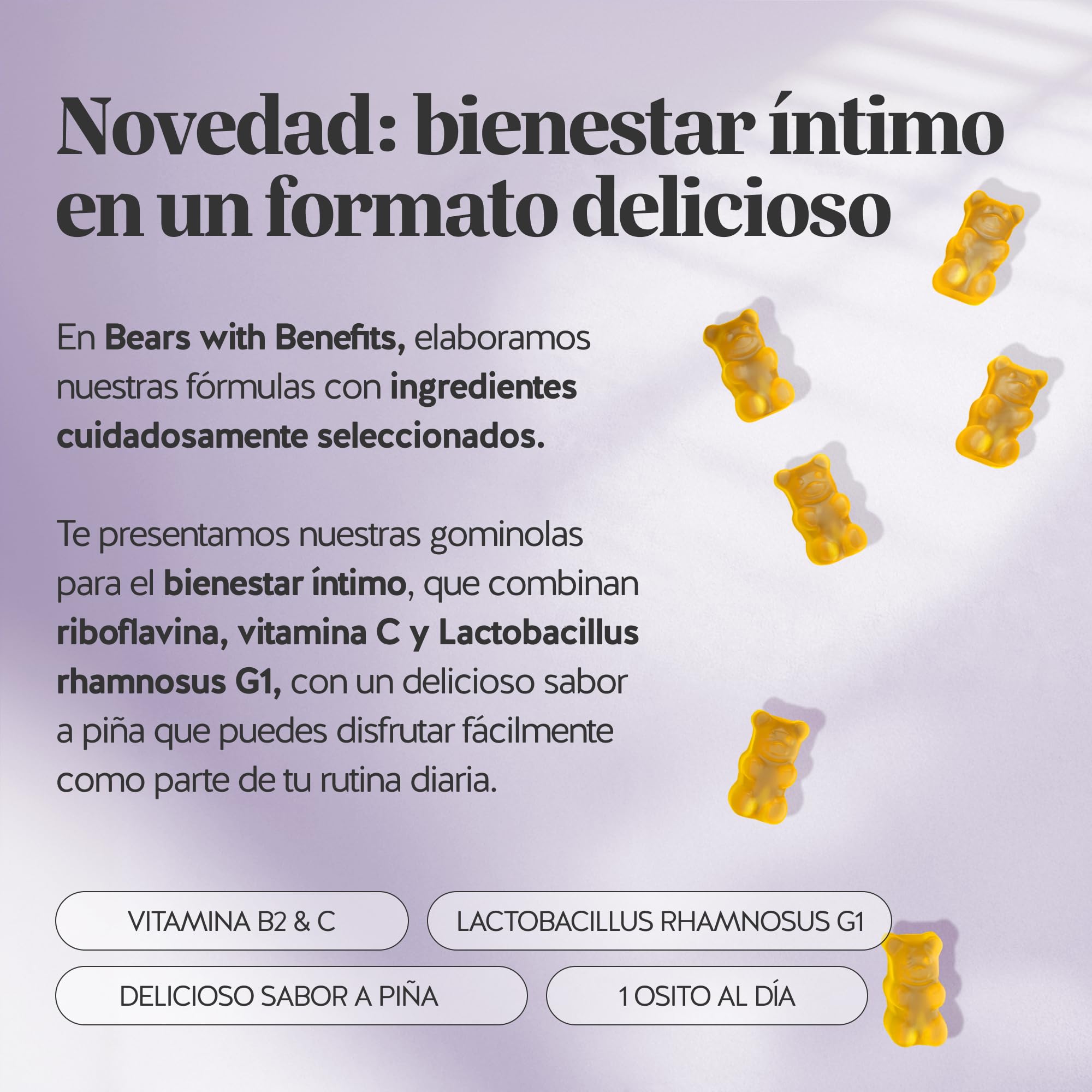 Intimate Balance Flora Vitamin – Bienestar Íntimo – con Vitamina B2 (Riboflavina) y Vitamina C - Multivitaminas – 90 unidades (3 meses) – Sin azúcares añadidos, Vegano – Bears with Benefits