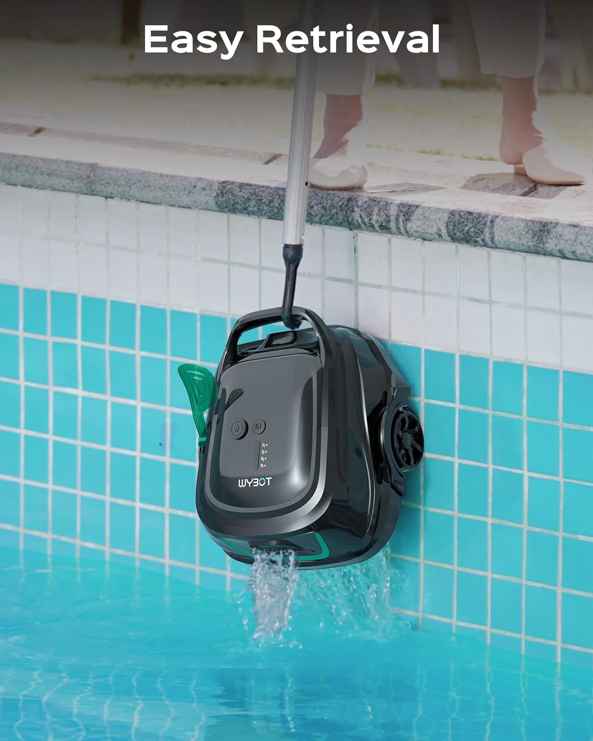 WYBOT A1 Robotic Pool Cleaner–Dual-Layer Filtration, Powerful Suction,130-Min Runtime, Powerful Cordless Pool Vacuum for Above-Ground & Flat Pools up 1100 Sq.ft.,4 Cleaning Modes (Bright Black Green)