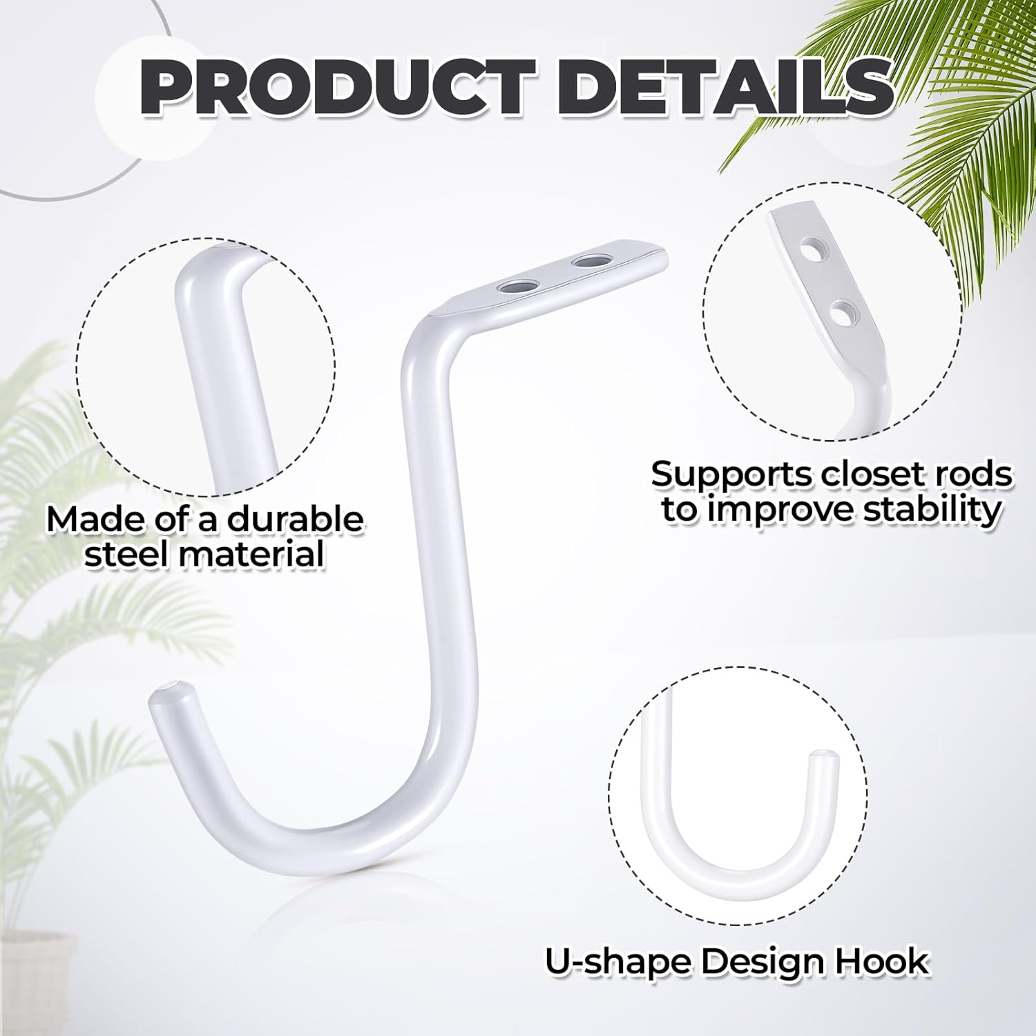 Gisafai 4 Pcs Closet Rod Center Supports 1-1/2 Inch Heavy Duty Metal Wall Mount Brackets for Shelf Closet Rod Clothes Storage(White)