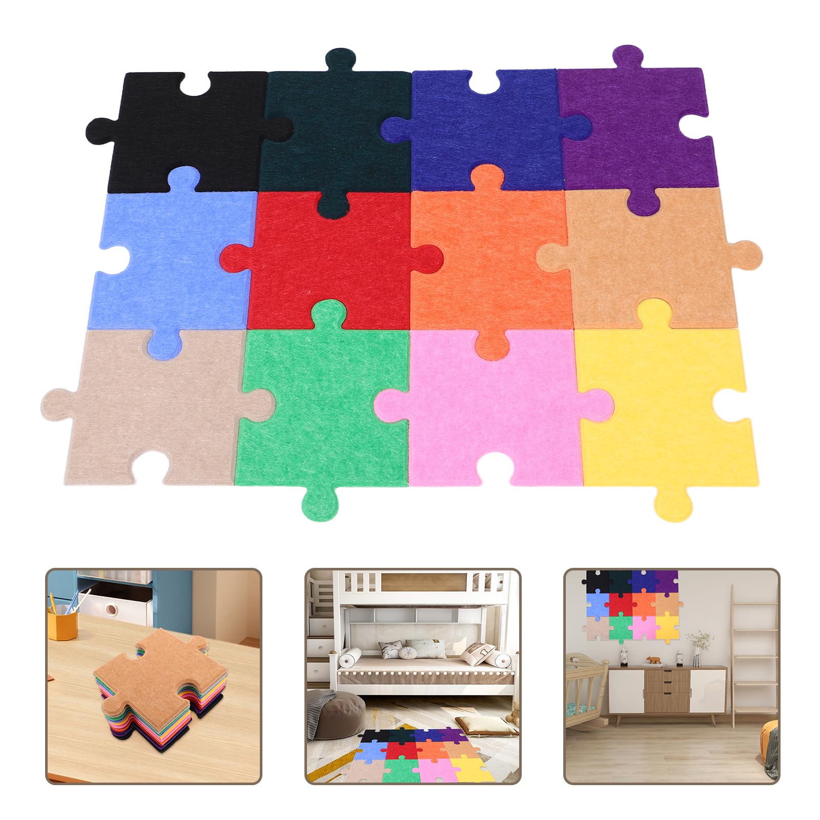 LOGOFUN 12PCS Self-Adhesive Felt Bulletin Board Tiles Colorful Puzzle Wall Decor for Children Room Home Photo Display Supplies