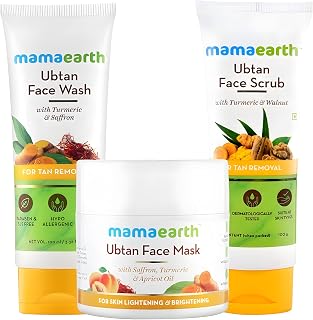 Mamaearth Ubtan Tan Removal Facial Kit | Face Wash, Scrub & Mask Combo for Glowing, Revitalize Skin With Turmeric, Saffron & Walnut | Paraben & Sulfate Free | For All Skin Types
