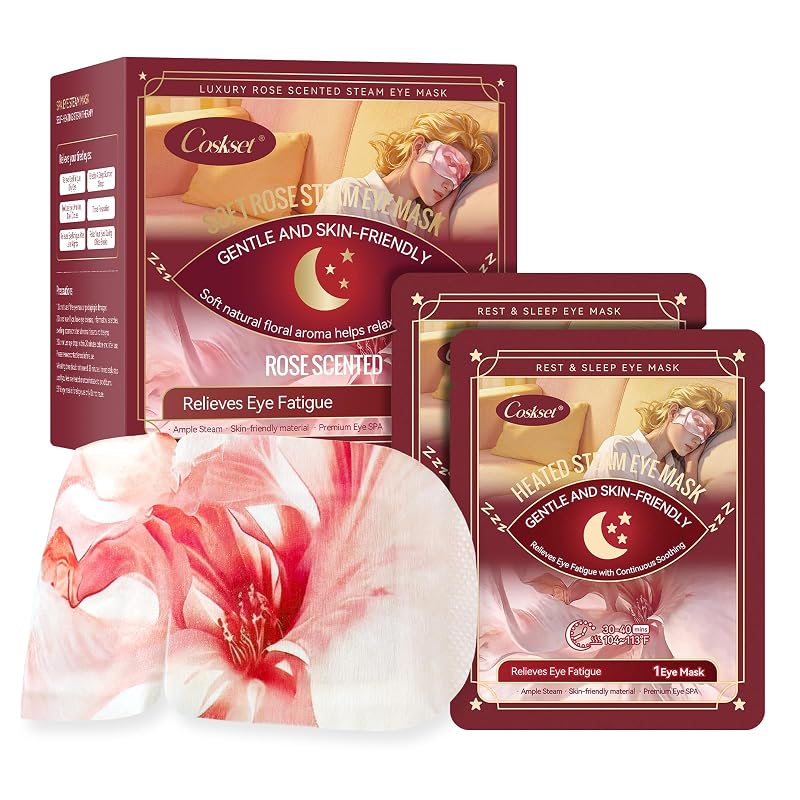 Máscara térmica descartável para os olhos COSKSET com fragrância de rosa, pacote com 20