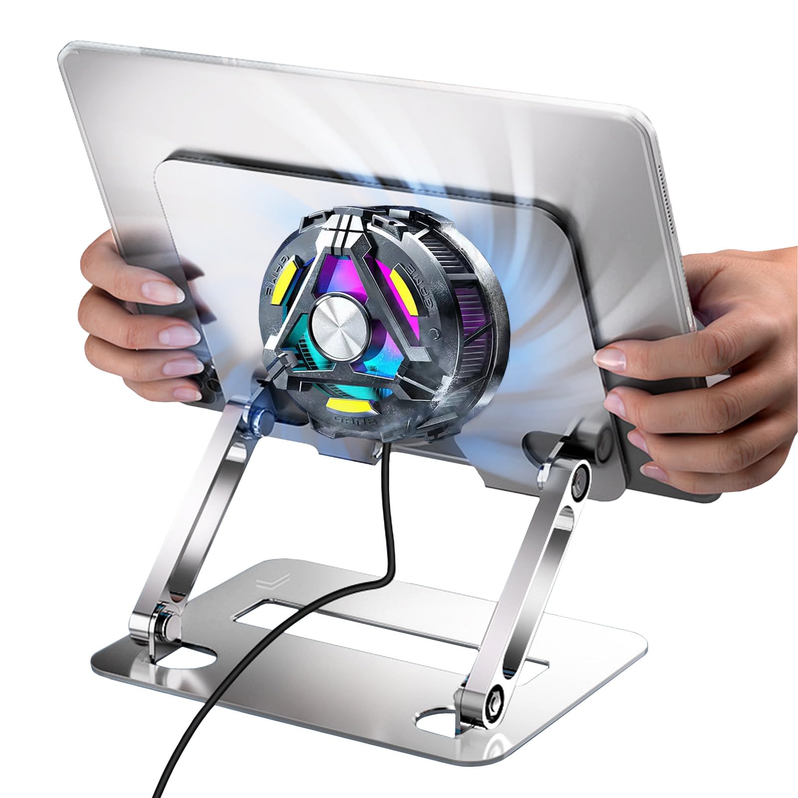 Tablet Cooler con supporto da 25 W, Magnetico Tablet Cooler per iPad/Phone/Laptop/PC, Tre Temperature Regolabili, Gaming, Supporto per Tablet Regolabile
