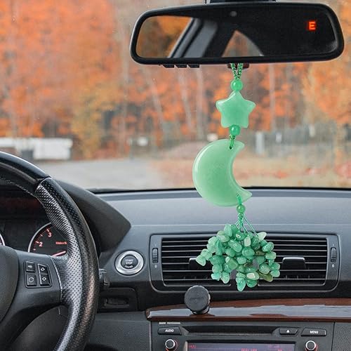 Miniatura 2 de XIUQILAI Accesorios de automóvil piedras de cristal curativo de aventurina verde adorno colgante bohemio espejo retrovisor para decoración interior