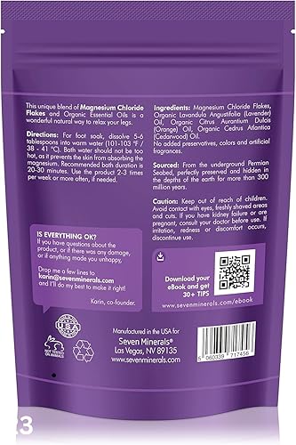 Miniatura 3 de Seven Minerals Relaxing Legs - Escamas de cloruro de magnesio de 3 libras, absorbe mejor que la sal de Epsom, fórmula única de remojo de pies para