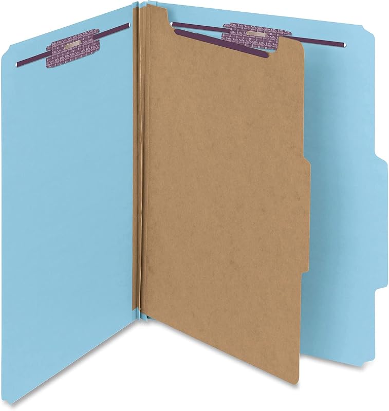 Pressboard Classification File Folder with SafeSHIELD Fasteners, 1 Divider, 2" Expansion, Letter Size, Blue, 10 per Box (13730) (Pack of 1)