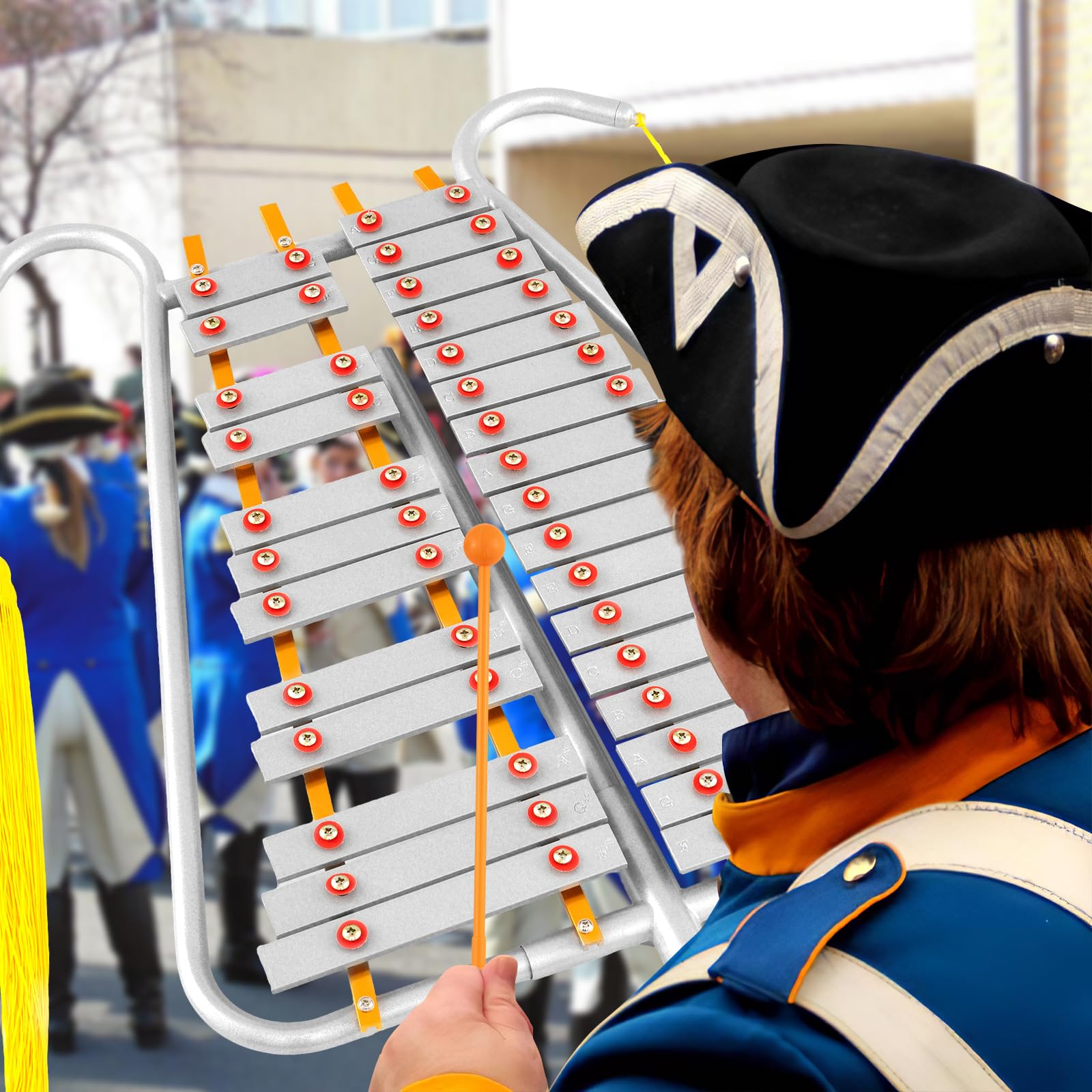 GOPLUS Glockenspiel de Marcha, Lira de Campana de 29 Notas para Banda de Marcha con Teclas de Aluminio, Longitud Ajustable, Correa de Cintura, 2 Mazas, Kit de Instrumento de Percusión para Desfile