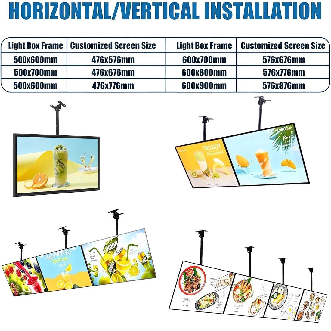 Caja De Luz LED para Menú De Techo Montada En Pared, Cartelera De Caja De Luz con Marco a Presión Delgado 3D, Letrero De Tablero De Exhibición con Varilla Telescópica 4pcs-50 * 60cm