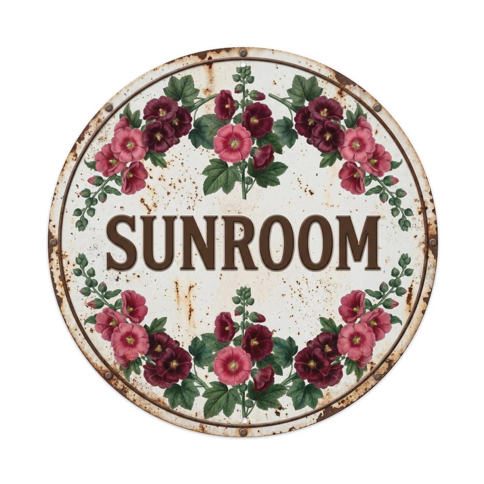 Botanical Floral Room Label Sunroom Hollyhock Metal Tin Sign