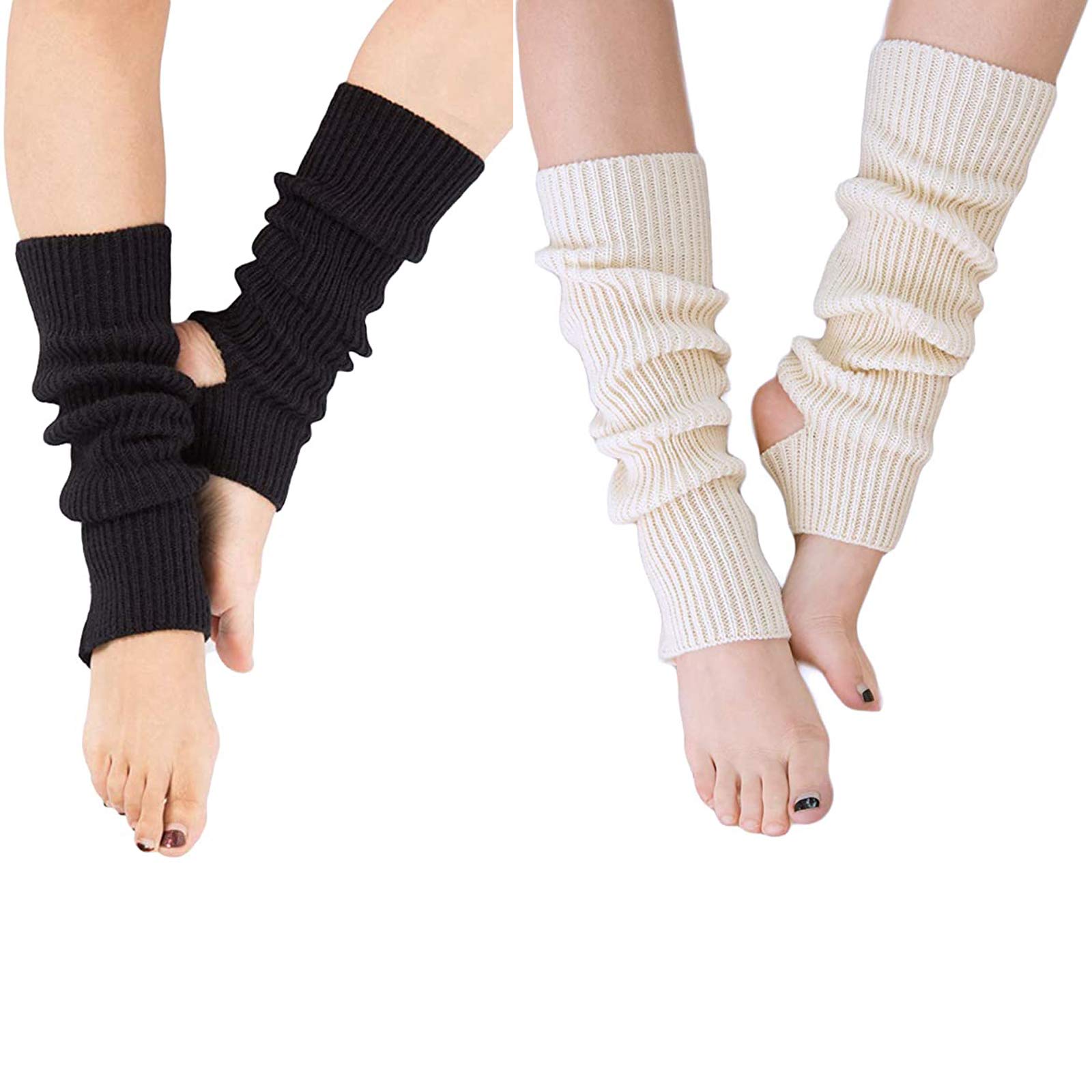 Women Winter Extra Soft Long Legwarmer Warmer Knitted Stirrup Leg Warmers for Yoga Ballet Dance (White -1pair)-image-37