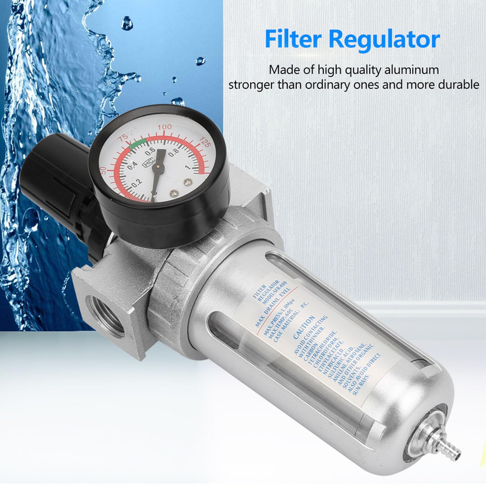 1/2" BSP Regulador de filtro de aire comprimido, Compresor de aire Regulador con filtro y separador de agua con conexión de montaje para compresor y herramientas de aire