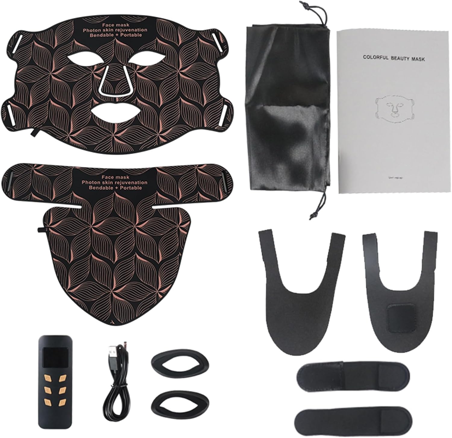 Led-gezichtsmasker, roodlichttherapie voor het gezicht in 850 NM + 7 kleuren, draadloos draagbaar roodlichtmasker voor huidverzorging thuis, flexibel siliconen led-lichttherapiemasker (met halsmasker)