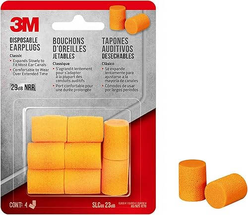 3M Tapón clásico desechable clasificación de reducción de ruido NRR 29 dB 4 pares 1 paquete