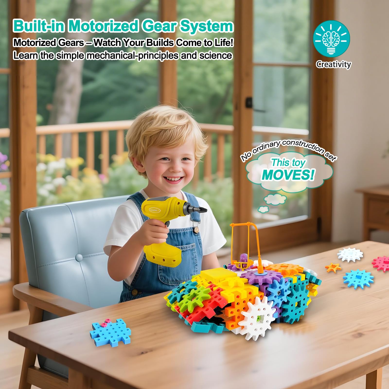 IIROMECI STEM Education Building Toys, 248 PCS Electric Gear Building Blocks Toys Set including Drill, Toddler Screw Toy - Image 4