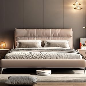King Size Genuine Leather Wood Bed Upholstered Platform Bed Frame with Headboard and Lift Up Storage Wooden Slats