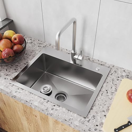 Miniatura 2 de Fregadero de cocina de acero inoxidable 304 de 20 x 16 pulgadas, fregadero de cocina con kit de drenaje y rejilla inferior, cepillado