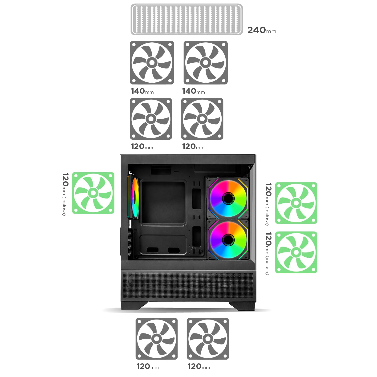 Nuwo Flow FK100 | Case PC Gaming Micro-ATX Mini Tower Nero | 3 Ventole ARGB 120mm Incluse | Doppio Vetro Temperato Panoramico | Airflow Mesh | USB 3.0