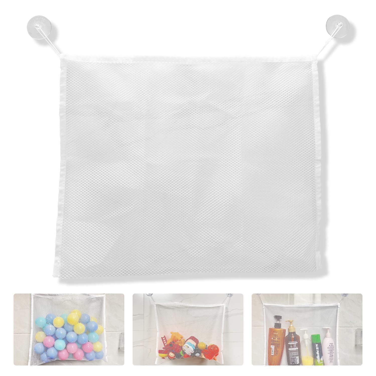 UBRAVE Bath Toy Net,45x35cm Bath Toy Storage Bag,Bath Toy Mesh Bag With 2 Suction Cups,Removable And Durable,For Organize Toys And Bathroom Supplies,Keep Your Space Neat And Tidy (White)