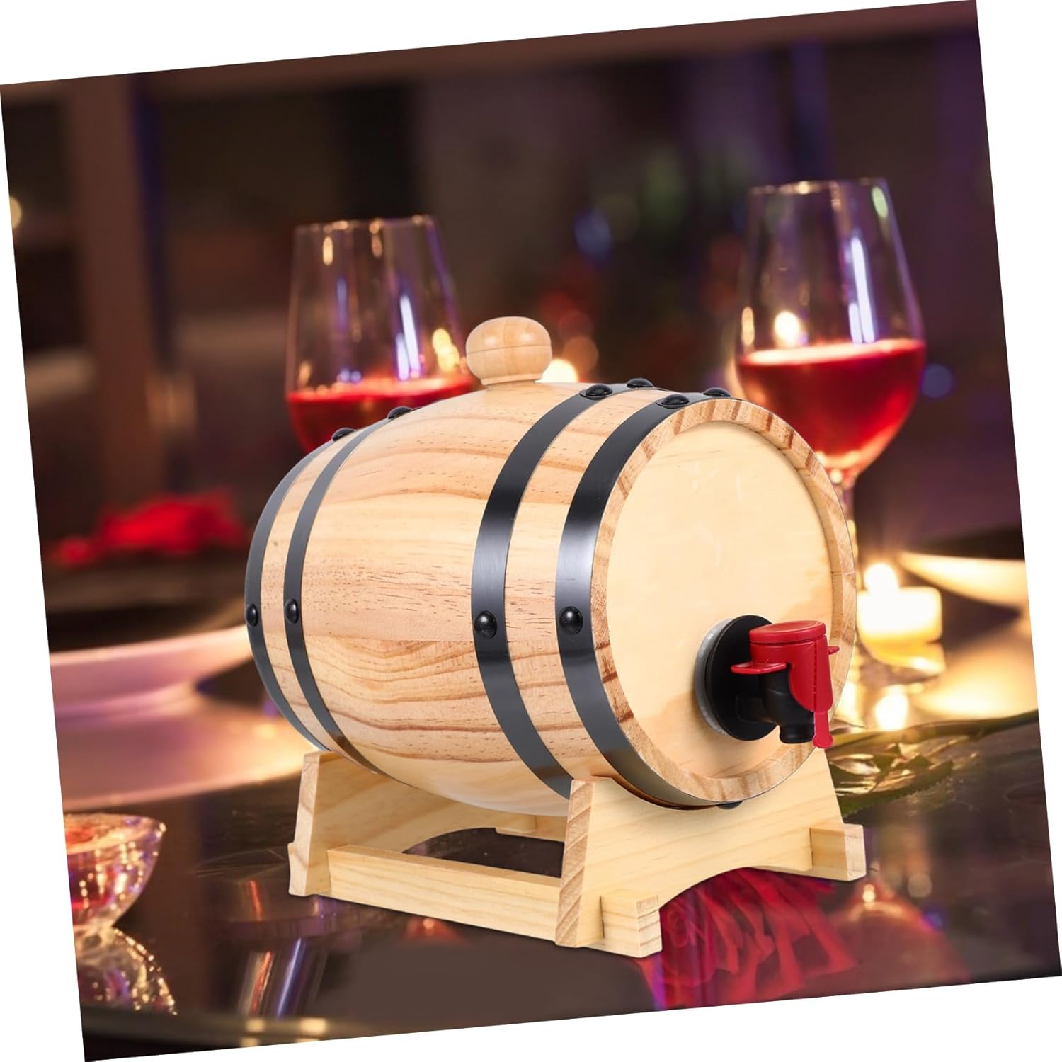 Zerodeko Whiskey Spigot Oak Decanter for Beer Liquor Storage Decorative Wooden Stand for Bars Restaurants and Home Use