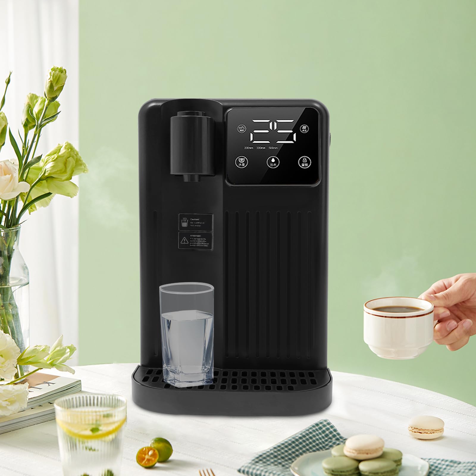 Distributeur eau chaude instantanée, distributeur avec filtre, capacité 3 l, options de température, écran tactile, 3 secondes chauffage, 25-99 ℃ (noir)