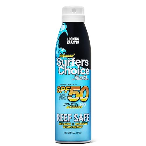 H2Ocean Surfers Choice SPF 50 - Spray protector solar de secado rápido para cuidado posterior de tatuajes y protección UV, protección solar segura