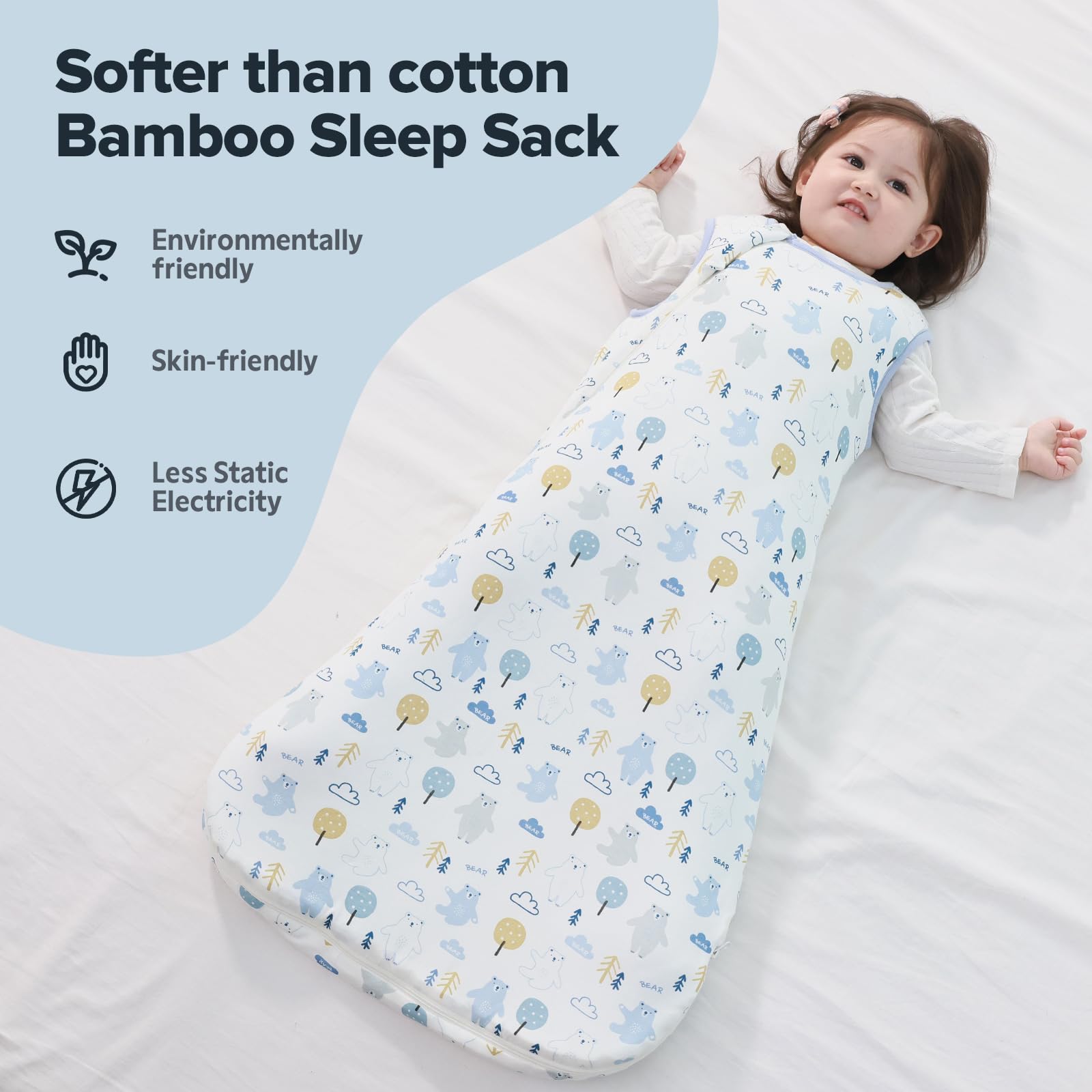 ToyaTec Baby Sleeping Bag 2.5 Tog Super soft Rayon Made from Bamboo,Baby's Bamboo fiber Sleeping Bag Autumn Winter Sleeping Blanket(Bear,M) - Image 3