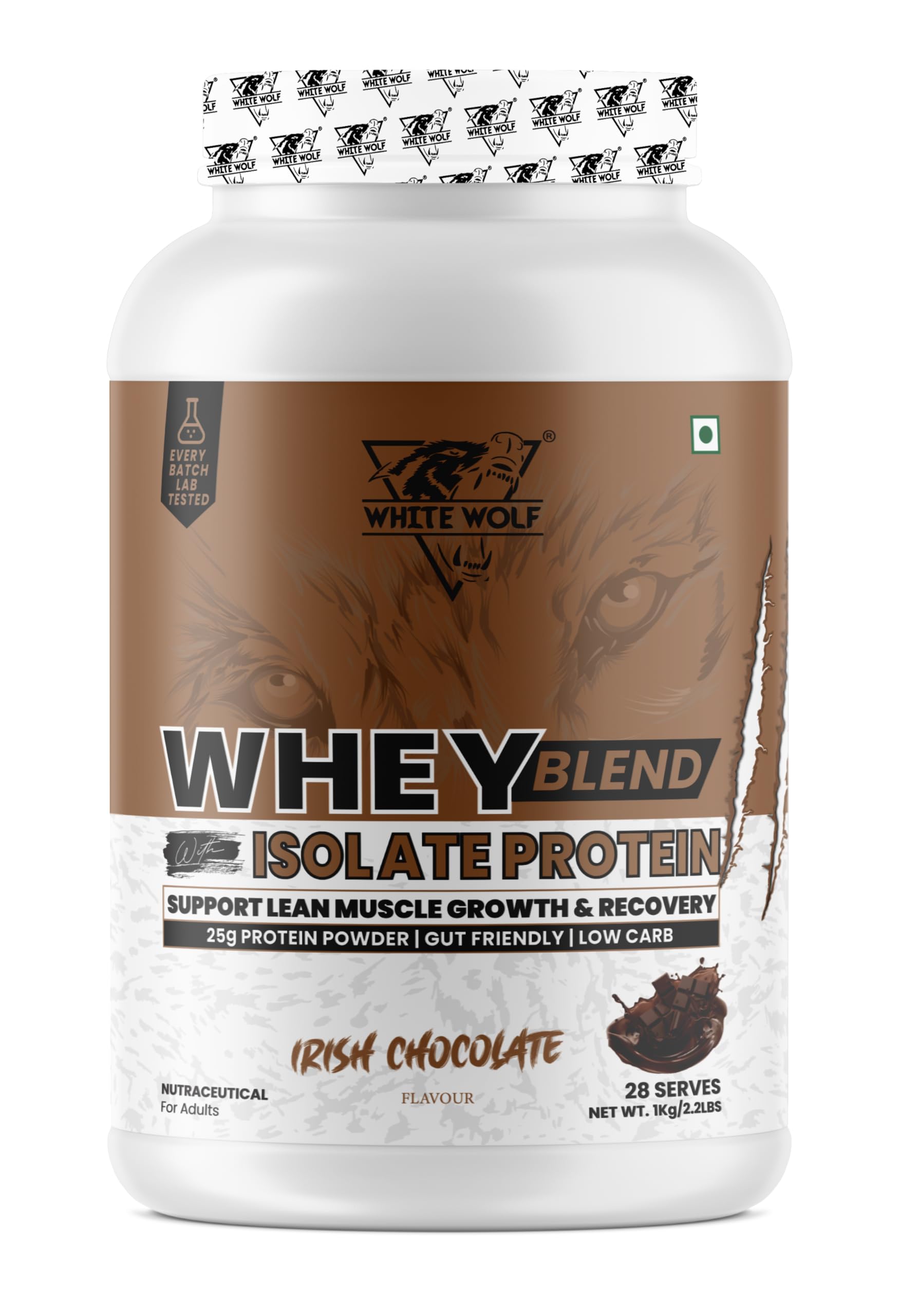 White Wolf Nutrition Whey Blend Isolate Protein – Irish Chocolate Flavour, 1kg | 25g Protein per Serve | Low Carb | Gut Friendly | For Muscle Gain & Recovery-image-40