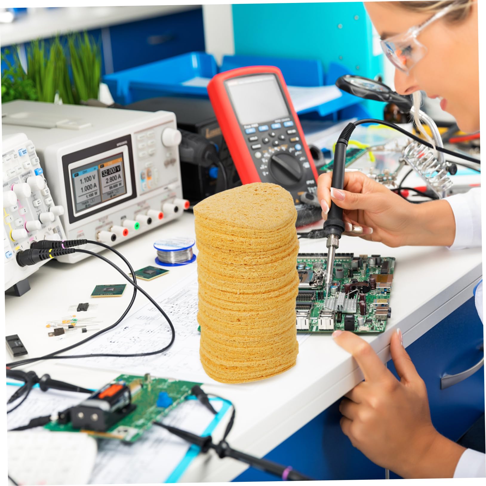ARTIBETTER Welding Clean Sponge 50pcs Soldering Iron Cleaning Pads Non-sulfur High-temperature Resistance for Soldering Accessories