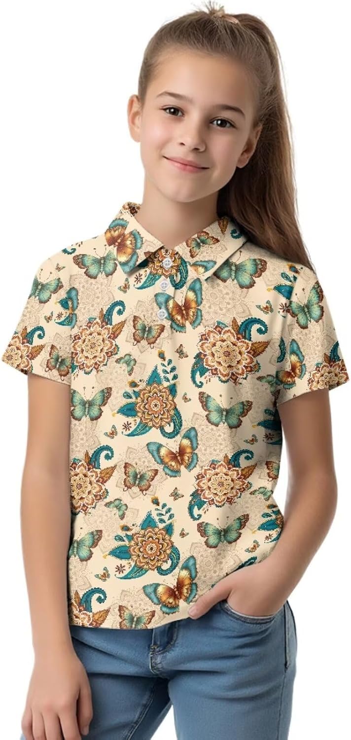 Teen Girls Polo Shirt Short Sleeve Casual Summer Kids Lightweight Athletic Top for Outdoor Daily Wear Fit 3-14 Year