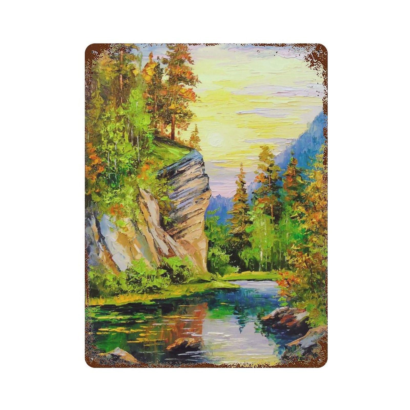 Mountain River Vintage Rust Metal Sign 15.7"x11.8", for Pub, Kitchen And Man Cave Decor, Rustic Home Decor