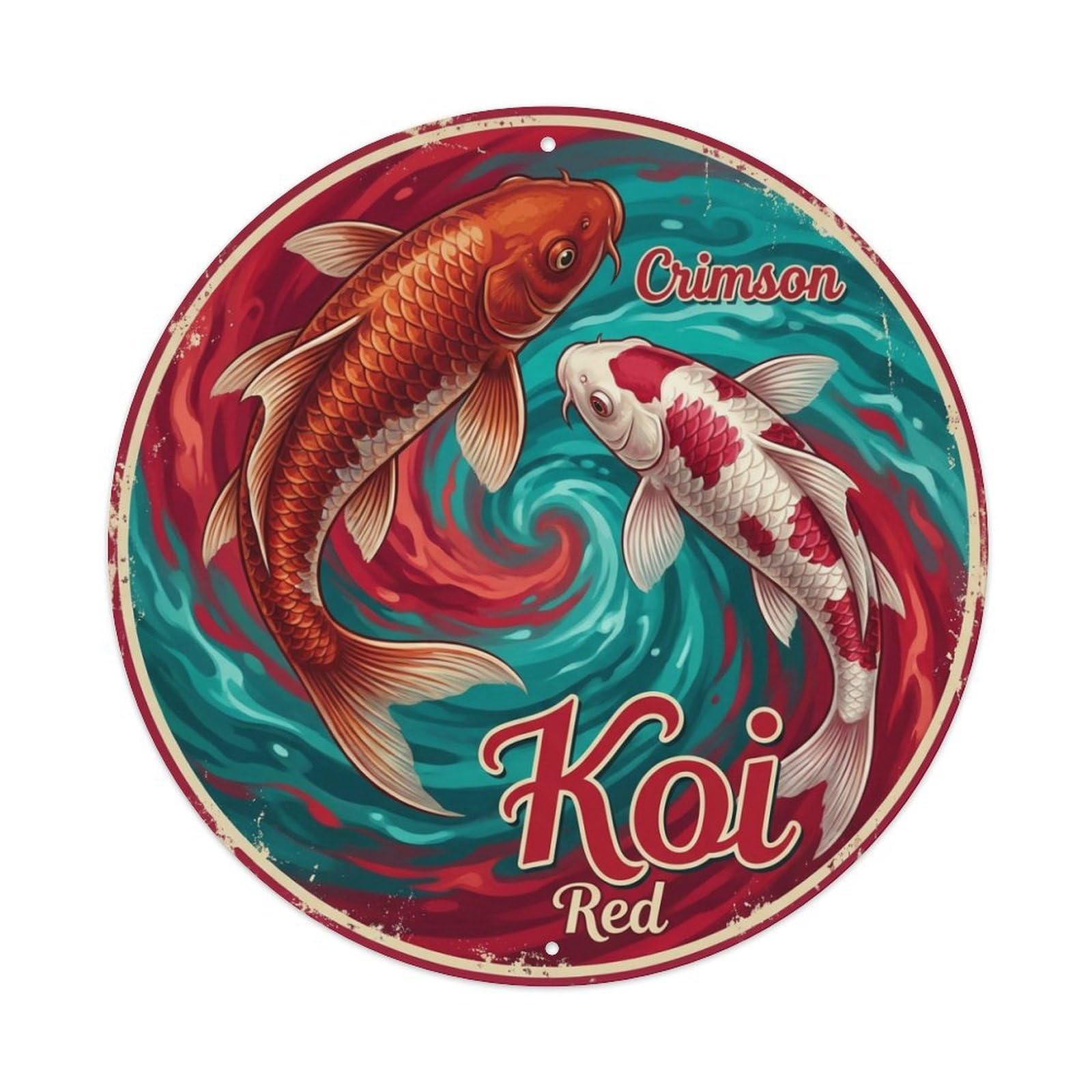 Koi Fish Crimson Red Waters Bold Dramatic Intense Passion Metal Tin Sign