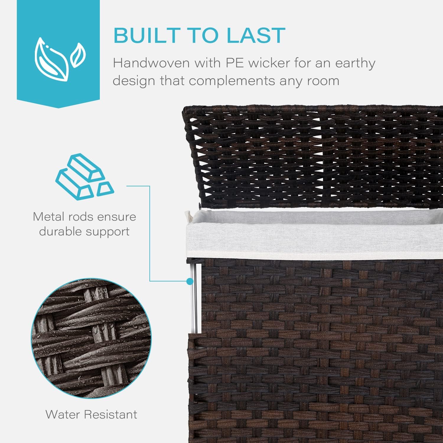 Paylesshere Laundry Hamper Handwoven Laundry Basket 90L/110L Foldable Rattan Laundry Hamper With Lid,2 Removable Liner Bags & 6 Laundry Bags,Clothes Hamper for Bathroom, Brown