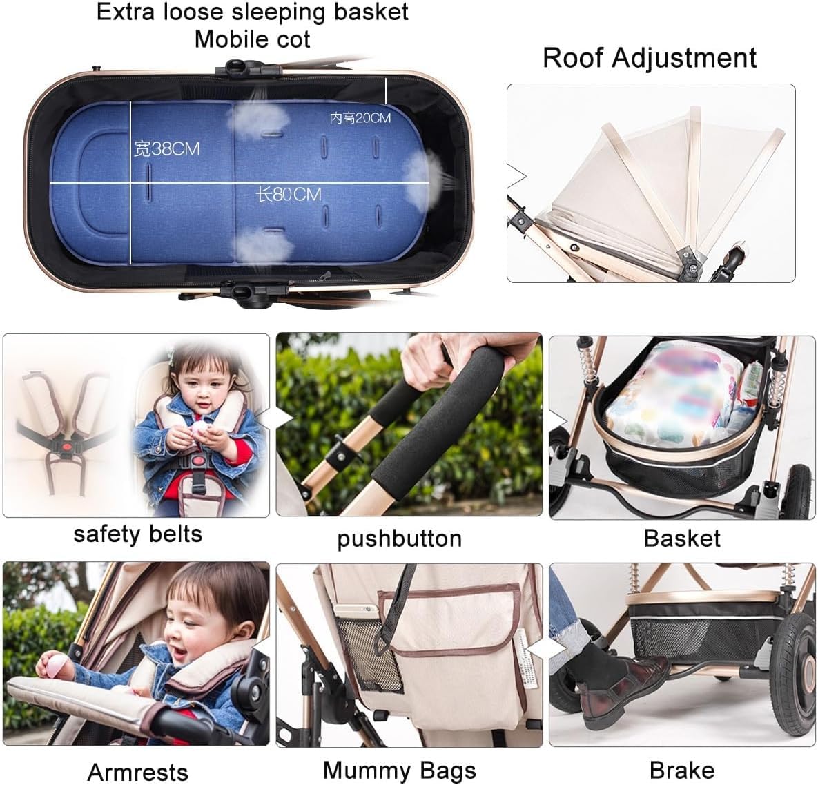EYPKPL Poussette Double Poussette Double Pliable Confortable avec landaus à auvent et Panier de Rangement Poussette jumelle légère pour bébé