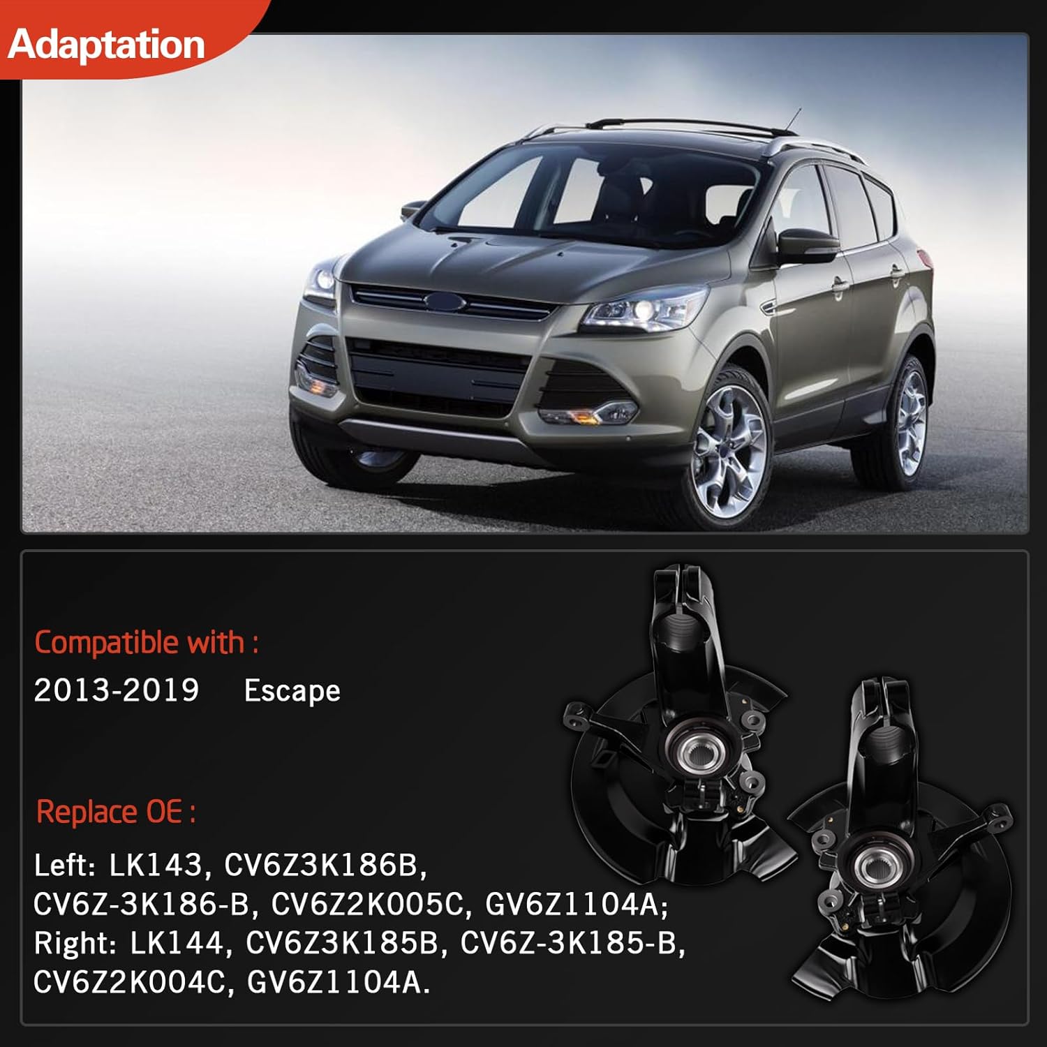 front left & right wheel bearing hub steering knuckle assembly compatible with escape 2013-2019 1.5l 2.0l 2.5l 1.6l engine trans, replace lk143 lk144 cv6z3k186b cv6z3k185b