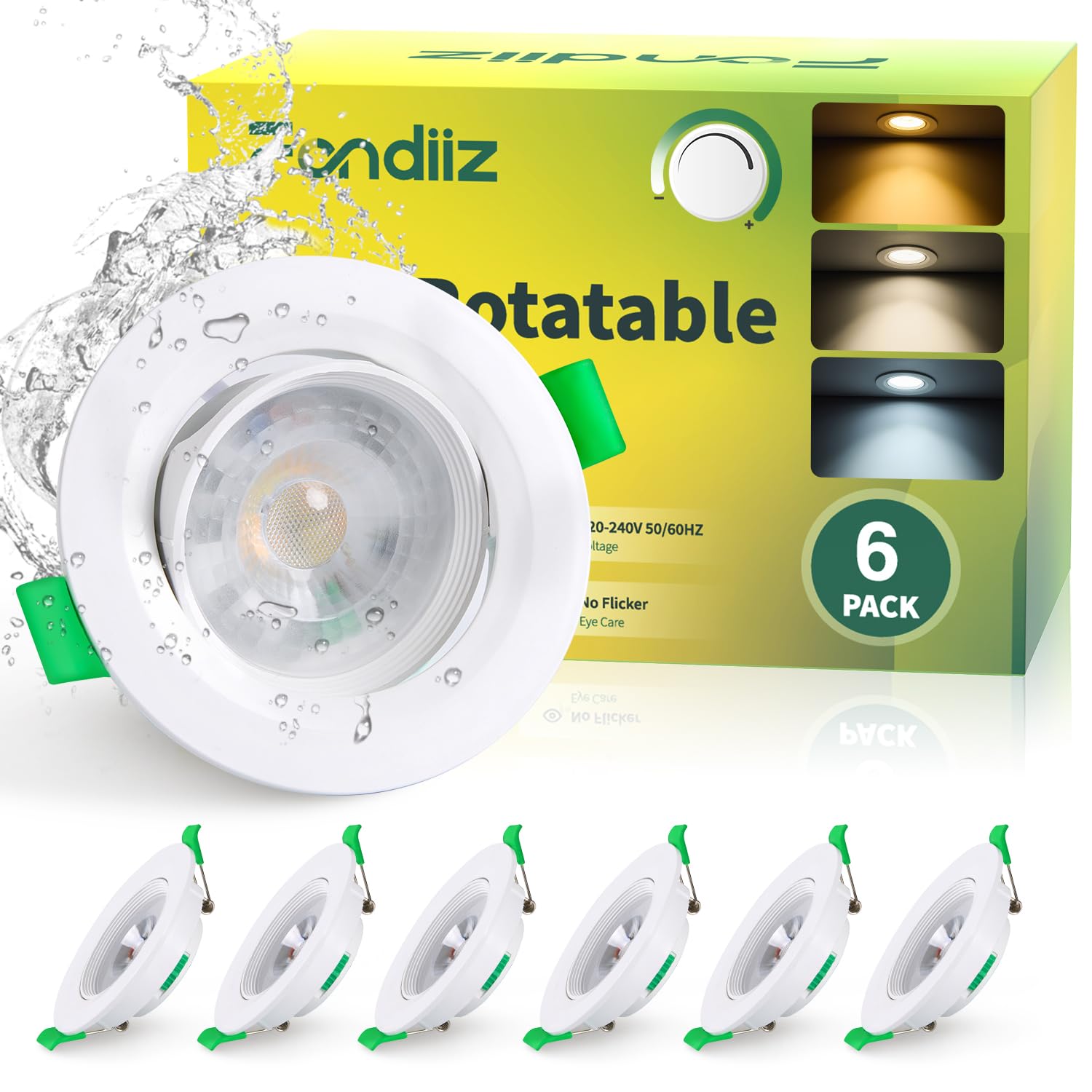 Fondiiz Pack of 6 Dimmable LED Recessed Ceiling Spotlights, 5W 480LM Warm White 2700K Neutral White 4000K Cool White 6000K Adjustable, IP44 Bathroom Recessed Spotlights, Hole Diameter 70-80 mm-image-43