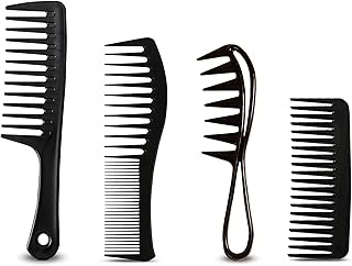 Wide Tooth Comb, 4 Pcs Hair Comb for Women Men, Hair Styling Tools Large Tooth Combs Wide Tooth Curl Comb Shower Comb Barber Comb for Curly Wet Wavy Thick Hair Wigs Barber Salon