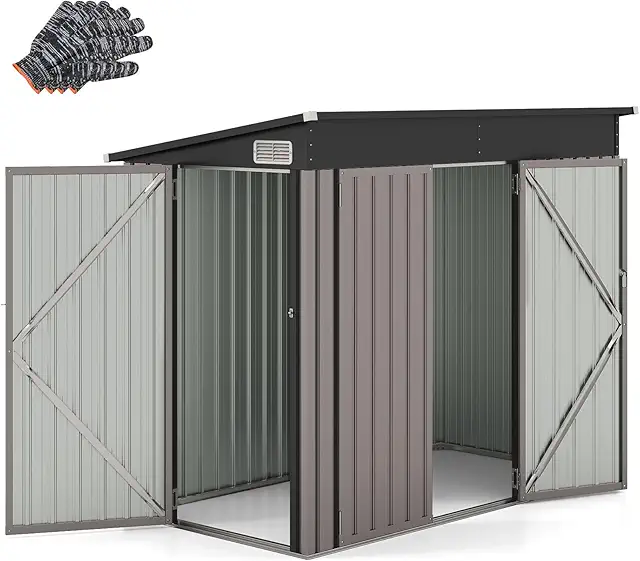 COSTWAY Geïsoleerd Tuinhuis, 235x117x185 cm, Metalen Tuinberging Met Slot